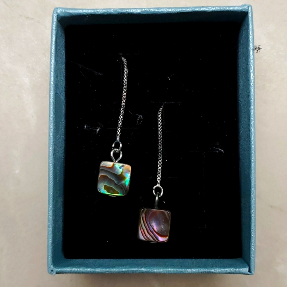 New Square Abalone Shell Dangle Drop Earrings - image 1